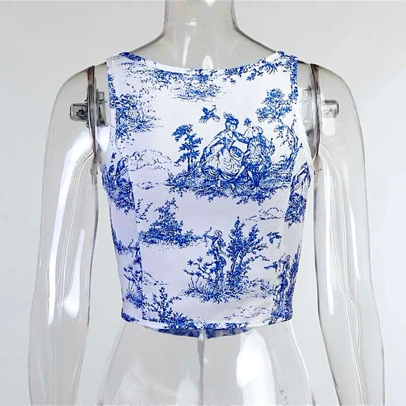 White & blue lace up square neck corset top - Picture 10 of 16